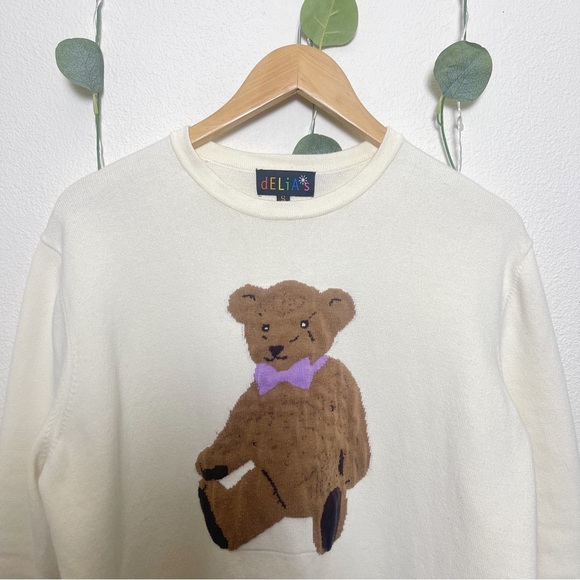 dELiA*s by Dolls Kill On Cloud Fine Oversized Intarsia Bear Sweater White Small - Picture 6 of 7